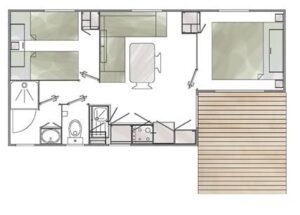 Plan : Mobil-Home Grand Confort GRIS 23m² 2ch. - 5pers. ( 4 adults maximum)